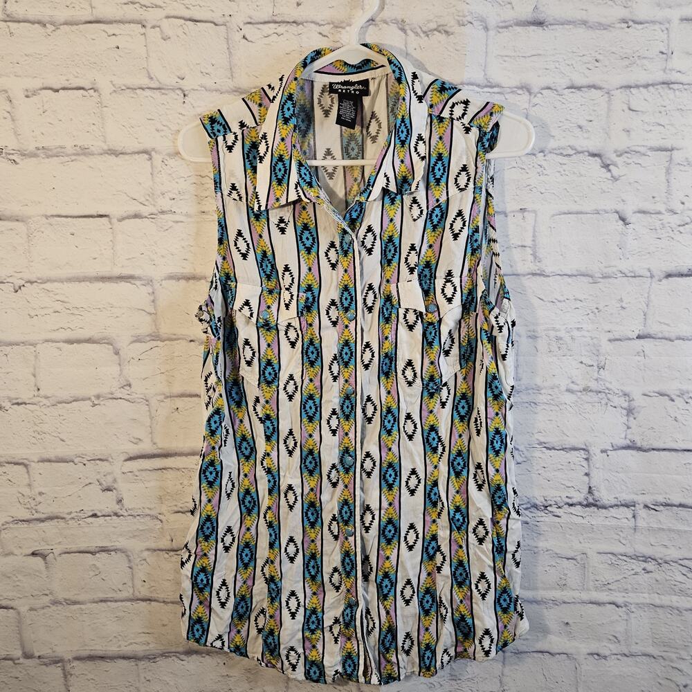Wrangler Retro Womens SW Aztec Snap Front Western Shirt Sleeveless Rayon Large